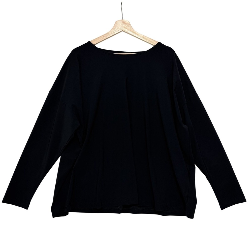 Porto San Francisco Womens Top 1 Black LS Boat Neck Italian Stretch Lagenlook